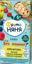 ФрутоНяня Кашка Безмолочная Овсяная с Яблоко, Земляника, Малина и Черника с Пребиотиками {с 6 мес} 0,2л ФрутоНяня Кашка Безмолочная Овсяная с Яблоко, Земляника, Малина и Черника с Пребиотиками {с 6 мес} 0,2л