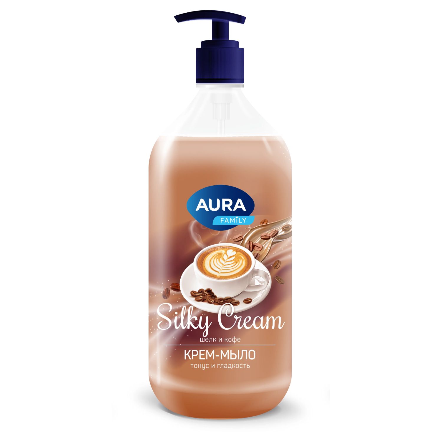 Aura Silky Cream Крем-мыло Шелк и Кофе {дозатор} 1л - Юг-market