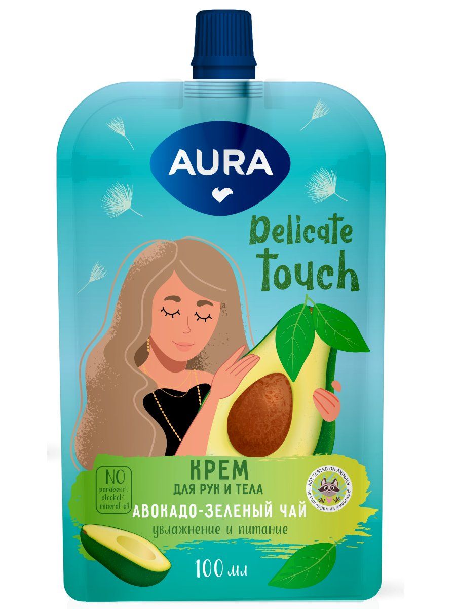 Увлажняющий крем для рук и тела Авокадо и зеленый чай Delicate Touch, 100 мл (Aura, Beauty)