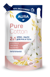 Aura Pure Cotton Крем-Мыло 2в1 для Рук и Тела (Хлопок/Овсяное молочко) {Дой-Пак} 850мл