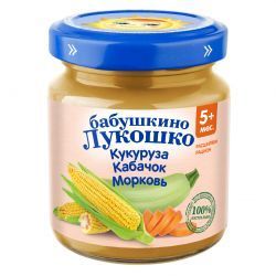 БАБУШКИНО ЛУКОШКО Пюре Овощное Рагу {Кукуруза, Кабачки, Морковь} {с 5 мес} 100г