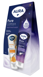 AURA Подарочный набор Pure Cotton:Крем для рук «Питательный» с D-пант и мёд + Крем для рук Ночной 75мл +75 мл