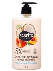Sanfito Крем-Гель для Душа Персик и Кокосовое Молочко Питание и Смягчение 1л