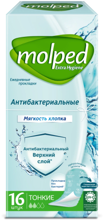 Molped Прокладки Ежедневные ANTIBACT, 2 капли 16шт