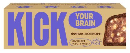 KICK YOUR BRAIN Батончик Финиковый с Какао и Воздушным Рисом в Темном Шоколаде 45гр