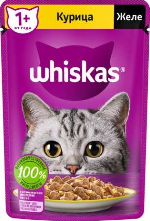 Влажный корм для кошек Whiskas Вискас желе Курица