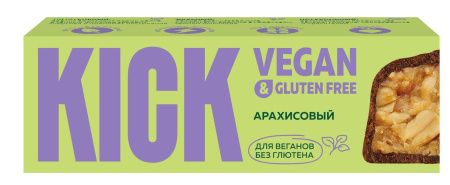 KICK VEGAN&GLUTEN FREE Батончик Арахисовый в Тёмном Шоколаде 45гр