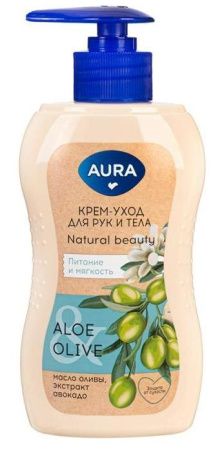 Aura Beauty Natural Крем-уход для Рук и Тела Алоэ и Олива флакон /дозатор 180мл